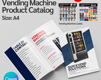 Editable Vending Machine Products Catalog, Vending Drinks Catalog, Vending Product List, Vending Snack Catalog, Free Vending Machine Labels