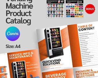 Editable Vending Machine Products Catalog, Vending Drinks Catalog, Vending Product List, Vending Snack Catalog, Free Vending Machine Labels