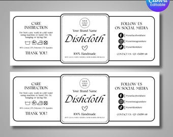 Dishcloth Labels, Editable Dishcloth Wrap Canva Template, DIY Crochet Knit Dishcloth Label, Instant Download