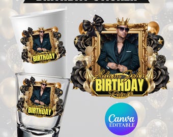 Birthday Sticker Bundle, Birthday Prince, Black & Gold Styrofoam Cup Sticker, Shot Glass, Zodiac Signs, T-Shirt Designs, Horoscope Design