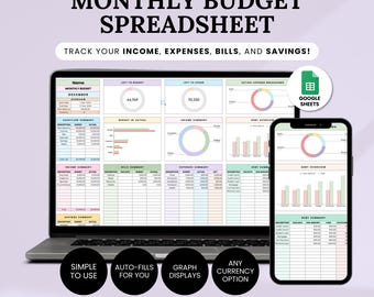 Budget Planner Google Sheet Template, Savings and Expenses Budget Spreadsheet, Paycheck Budget Tracker, Personal Financial Planner