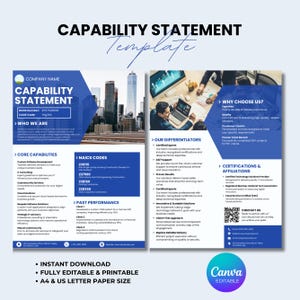 Capability Statement Template Canva, Corporate Flyer, Editable Business Capability Statement, Company Overview Flyer Template