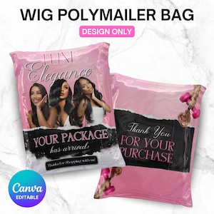 Mall för hårstylists polymailer-påse, anpassad förpackning för peruk med spets framtill, design av peruk-polymailer, färdigt förpackningspaket, anpassad lådadesign