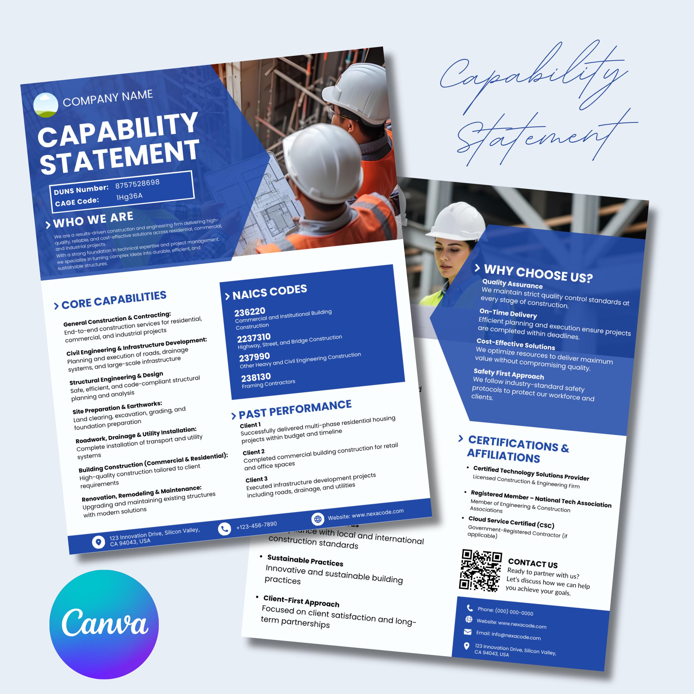 Construction and Engineering Capability Statement Canva Template ...