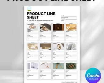 Editable Product Line Sheet Canva Template, Wholesale Line Sheet, Price List Template, Products Catalogue Template,Product Sales Sheet Canva