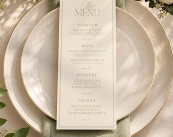 Sage Green Wedding Menu Template Editable Canva, Minimalist Greenery Dinner Menu, Printable Wedding Reception Menu Card