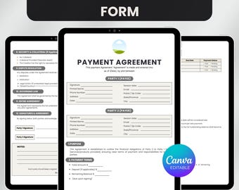 Payment Agreement Contract Template, Agreement Template, Payment Agreement Form,Agreement to Pay Contract,Written Payment Agreement template