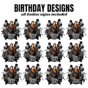 Zodiac Birthday Designs Bundle, Styrofoam Cup Sticker, Shot Glass, and T-Shirt Design, Coquette Bow Black Horoscope Sublimation Design,Canva