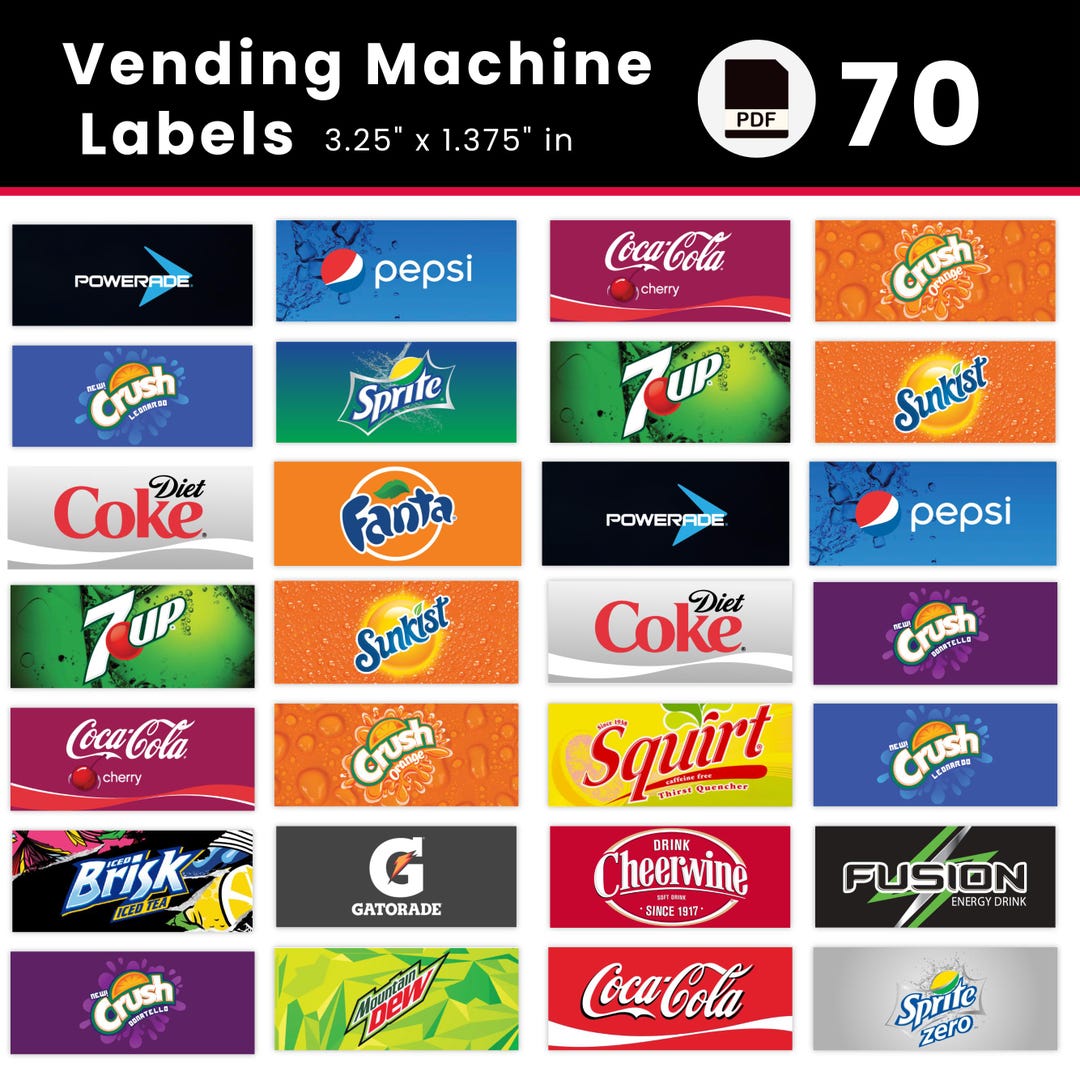 70 Vending Machine Label, High Quality Labels, Soda Pop Labels, Soft ...