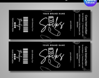 Editable Socks Label Template, Socks Packaging Template, Socks Wrap around, Socks Business Branding, Socks Wrappers,DIY, Socks Label Designs