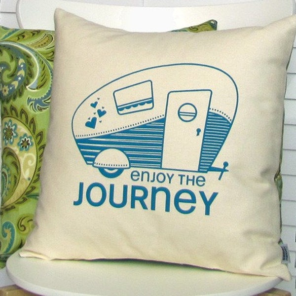 Camper pillow cover, Retro Camper Trailer Screen Print with Chartreuse Green Paisley Pattern (PCRC1)