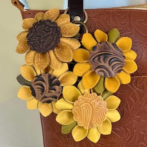 Sunflowers! Leather Flower Keychain or Bag Charm