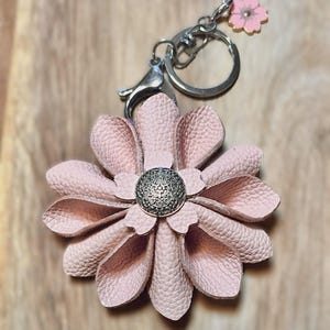 Leather Flower Keychain or Bag Charm- Blush Pink