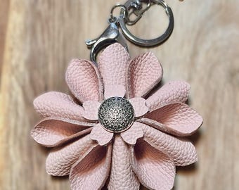 Leather Flower Keychain or Bag Charm- Blush Pink
