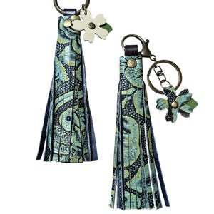 Embossed Leather Tassel Bag Flair minty green embossed