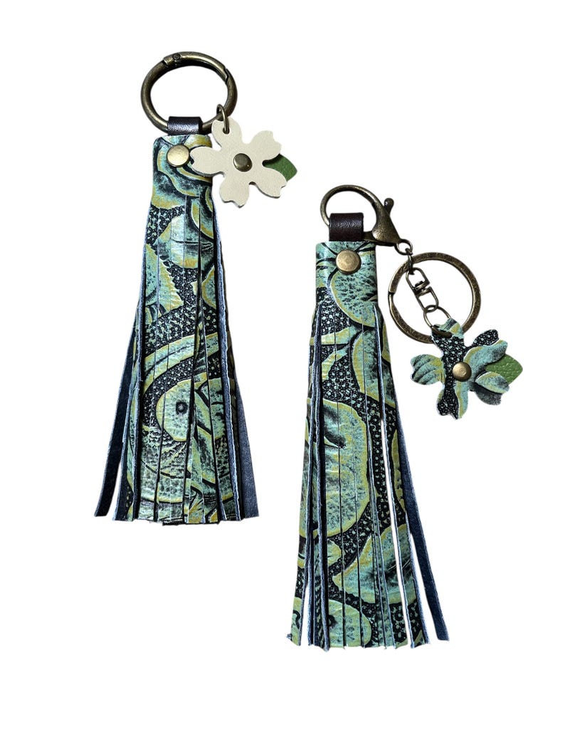 Embossed Leather Tassel Bag Flair minty green embossed