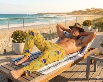 Pantalones de pijama para hombre australianos - "Down Under Dreams" / Pantalones de estar por casa con estampado integral