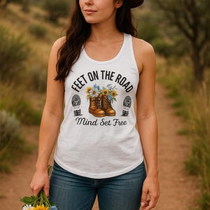 Boho Wildflower Boots Tank Top: Adventure Road Trip Racerback