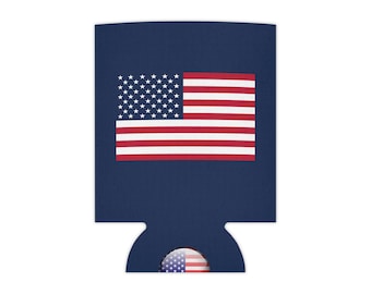 Enfriador de latas con la bandera estadounidense / Funda para bebidas patriótica, estrellas y rayas azul marino