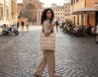 Italian Words Canvas Tote Bag: La Dolce Vita Travel Market Shopping Bag