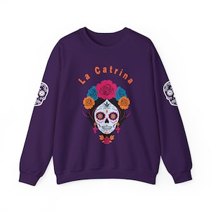 La Catrina Halloween Sweatshirt: Día de los Muertos Skull Sleeve Sweater