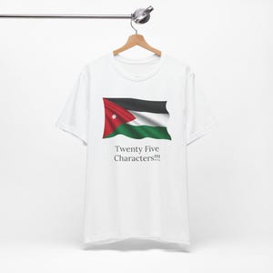 Jordan Flag Custom Text T-Shirt. Unisex Jordanian Pride, World Cup Support Shirt, Personalized Gift for Travelers & Fans, Global Fulfillment