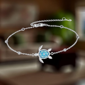 Sea Turtle Charm Bracelet 925 Sterling Silver Turtle Adjustable Chain Bracelet Jewelry for Women