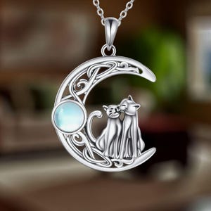 Cat Necklace 925 Sterling Silver Celtic Knot Moon Moonstone Necklace Jewelry for Women