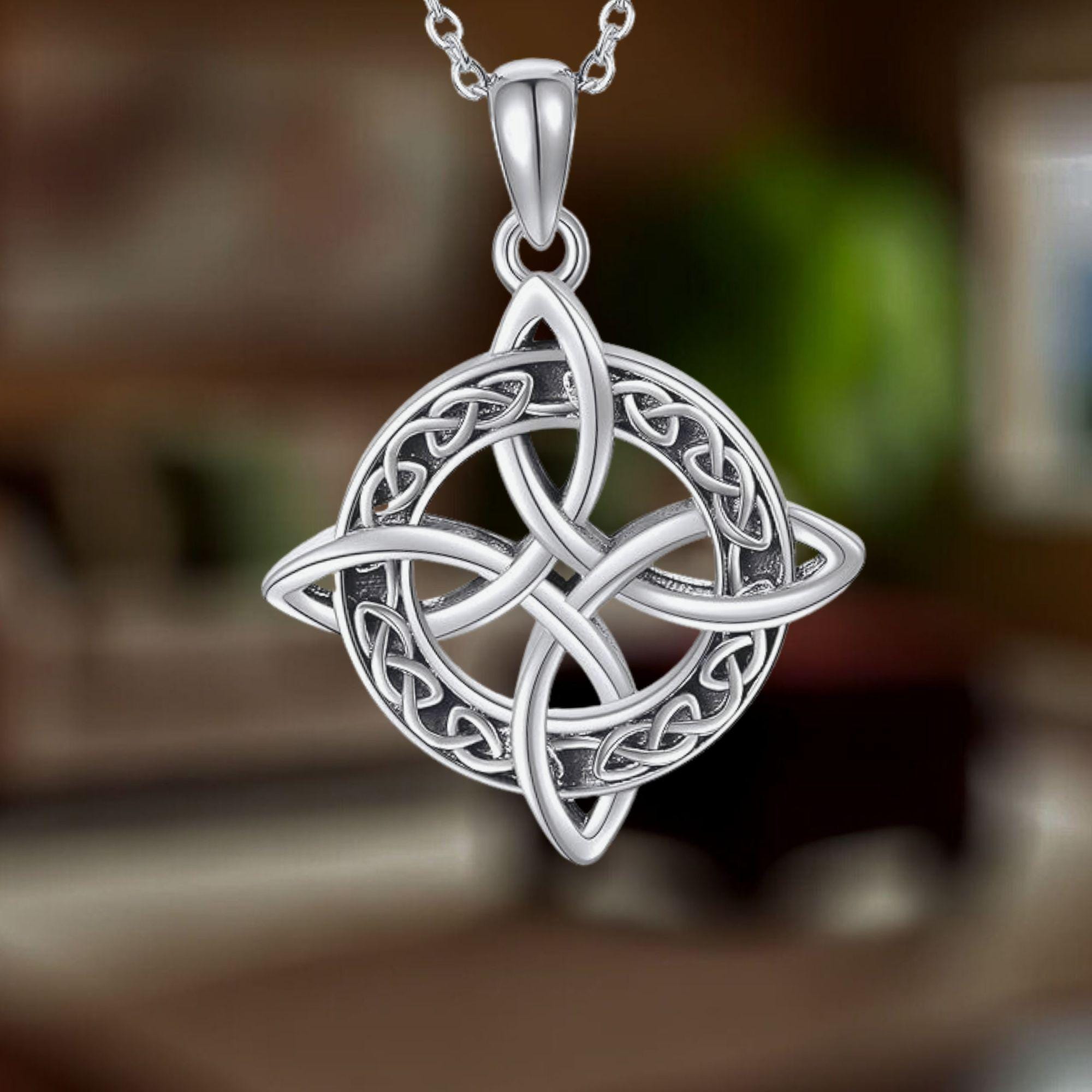 Collana con nodo celtico in filo d'argento, nodo della strega, collana