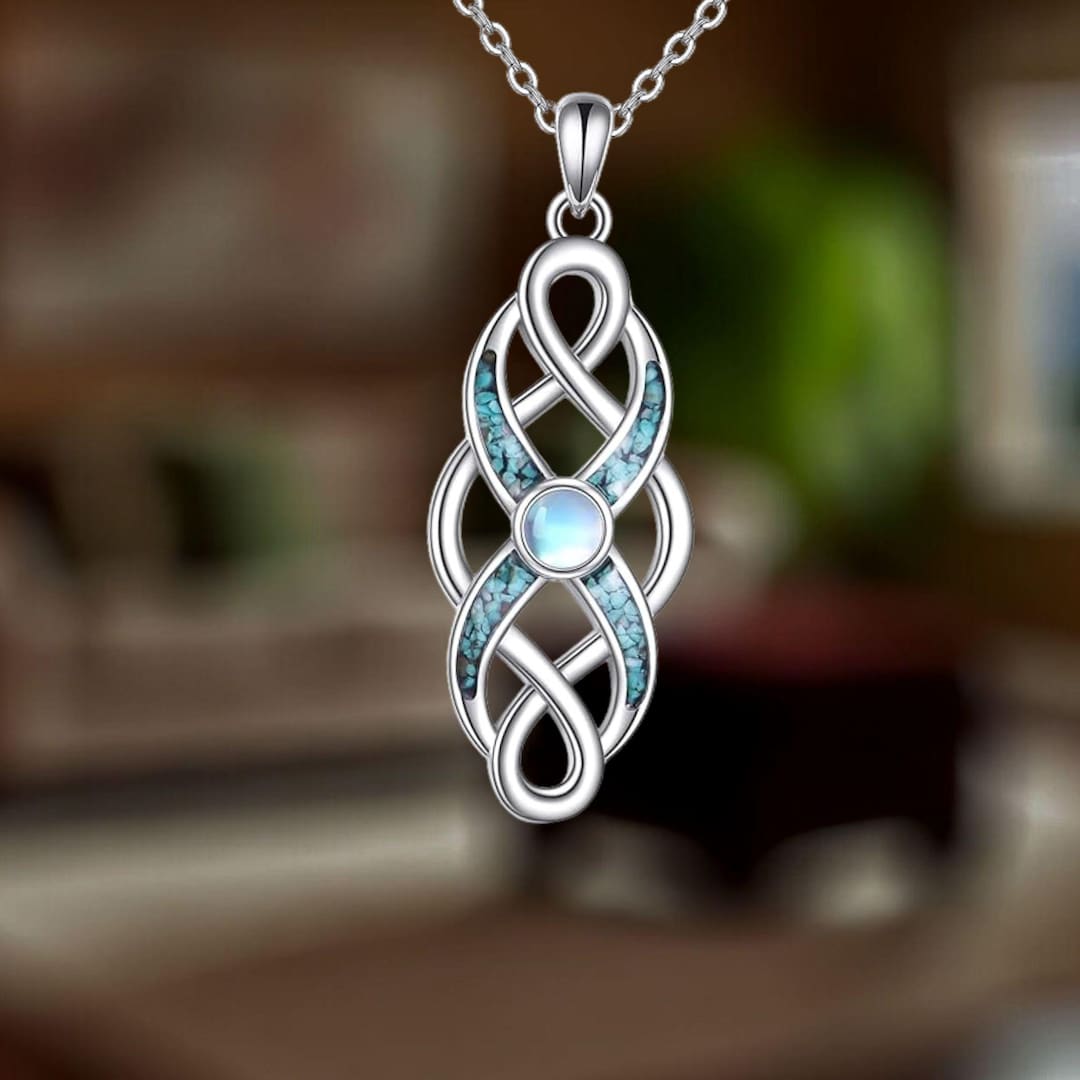 Turquoise Celtic Knot Infinity Necklace 925 Sterling Silver Moonstone ...