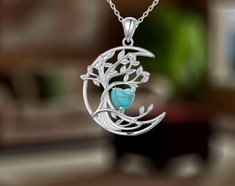 Maan levensboom ketting 925 sterlingzilveren turkoois hanger ketting voor dames