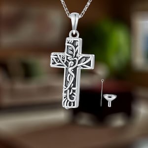 Tree of Life Cross Urn Necklace for Ashes 925 Sterling Silver Cremation Jewelry for Women