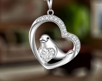 Manatee Heart Necklace Cubic Zirconia 925 Sterling Silver Cute Animal Pendant Manatee Ocean Jewelry