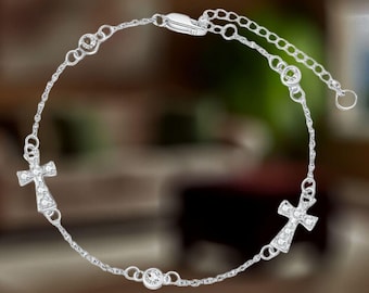 Pulsera de cruz de plata para mujer, anillo de plata de ley 925, joyería de cruz de plata para mujer, ajustable