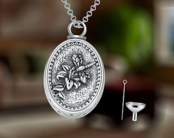 Lily Urn Necklace 925 Ashes Sterling Silver Lily Flower Cremation Jewelry Women