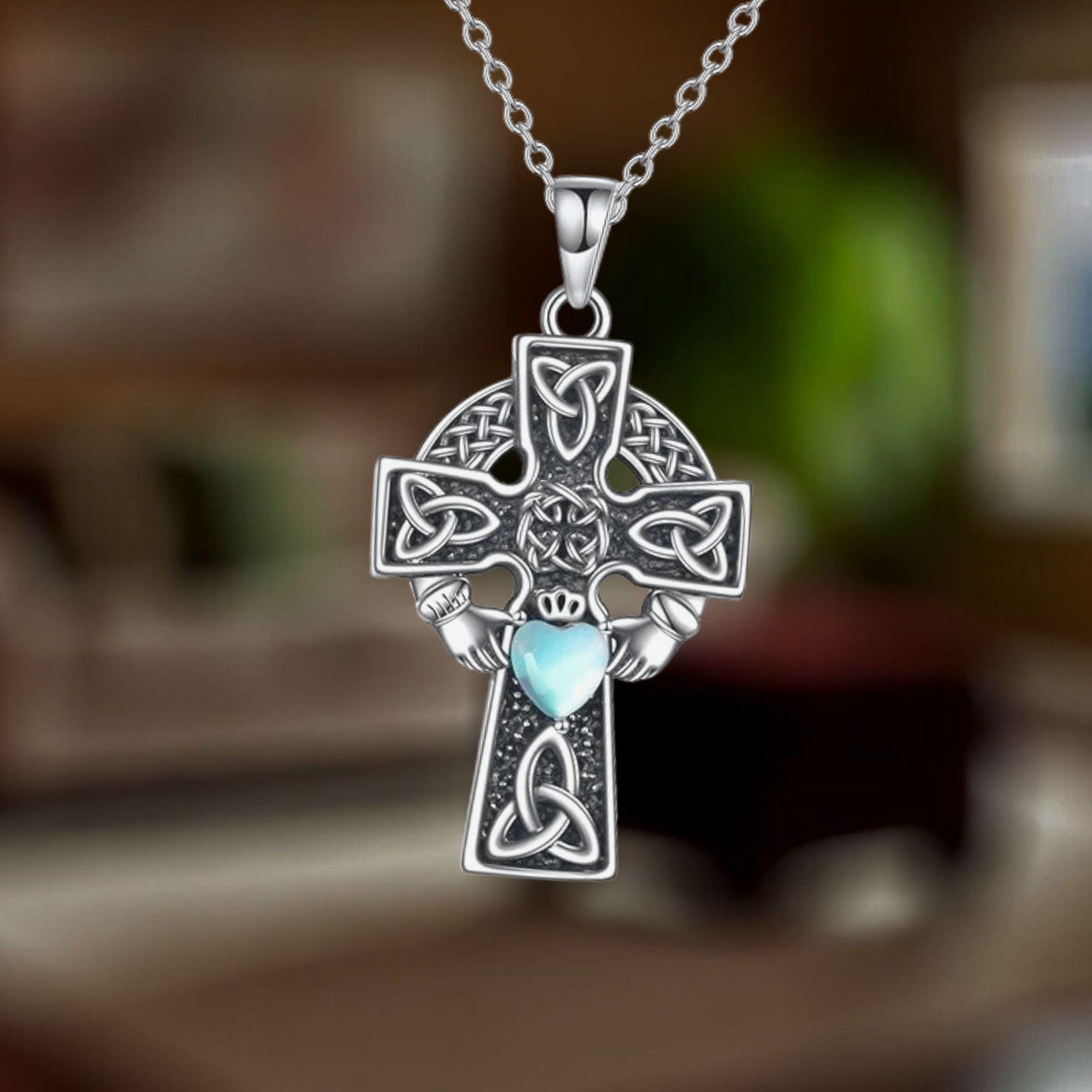 Celtic Knot Cross Necklace 925 Sterling Silver Celtic Cross Moonstone ...