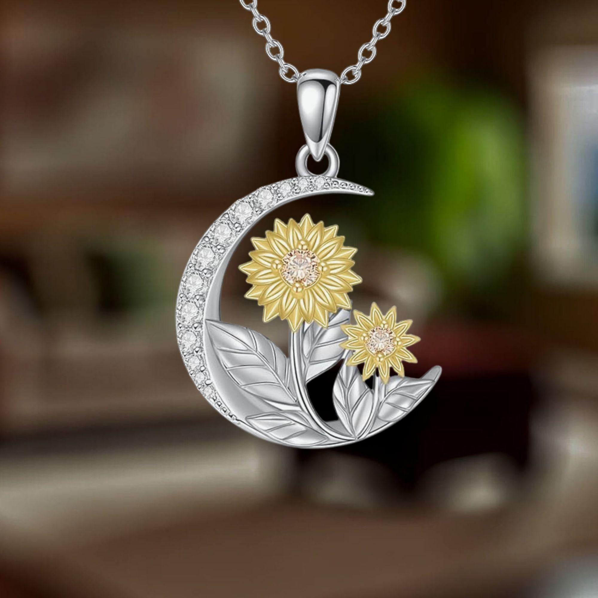 VONALA Collana con ciondolo a forma di girasole, con pietra di luna, in argento Sterling 925, regalo per donne e ragazze, Argento sterling