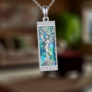 Tree of Life Infinity Cross Celtic Pendant Necklace 925 Sterling Silver Abalone Shell Pendant Necklace for Women