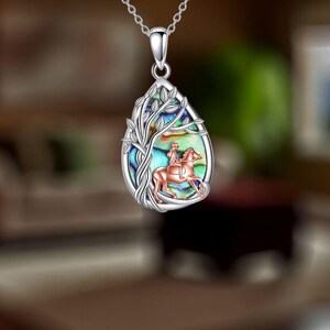 Tree of Life Necklace for Women 925 Sterling Silver Abalone Shell Horse Teardrop Necklace