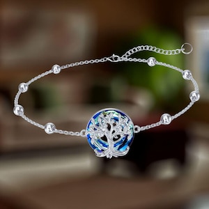 Tree of Life Crystal Bracelet 925 Sterling Silver Adjustable Chain Bracelet Jewelry for Women