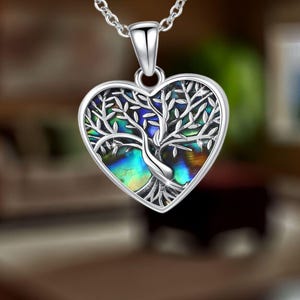 Tree of Life Heart Necklace for Women 925 Sterling Silver Abalone Shell Jewelry
