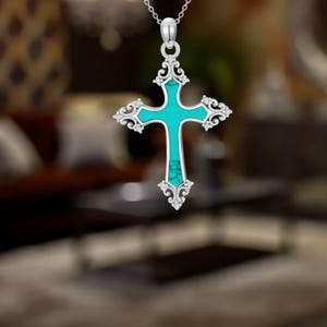 Kruisketting voor vrouwen Turkoois 925 sterlingzilver christelijke hanger ketting voor vrouwen