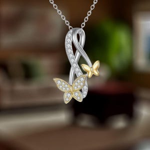 Butterfly Necklace 925 Sterling Silver Cubic Zirconia Butterfly Jewelry For Women