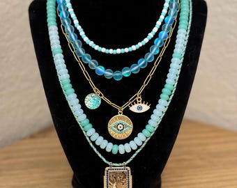 Handgemachte Multi-Layered Perlenkette, Charms, Boho Mode