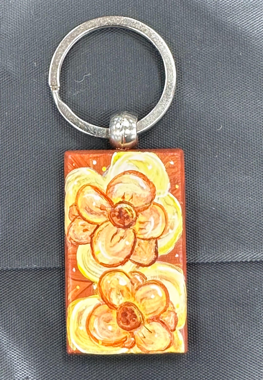 Hand Painted Wooden Keychain With Flowers - Etsy