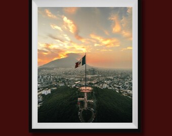 Real Photo, Mexico Photo Print, Mexico Flag Photography, Mexico Landmarks Photo, Monterrey Wall Art, Mexico Poster, Mirador del Obispado