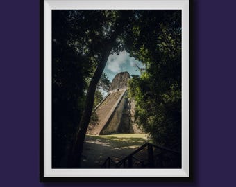 Real Photo, Tikal Photo Print, Mayan Ruins Print, Mayan Pyramid Photography, Guatemala Fine Art Print, Guatemala Wall Art, Tikal Decor.