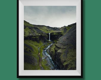 Kvernufoss Iceland Print, Iceland Waterfall Poster, Iceland Wall Art, Iceland Poster, Iceland Landscape Photo, Iceland Wall Decor