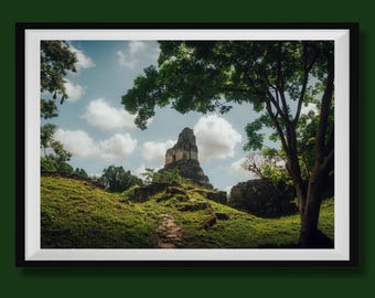 Real Photo, Tikal Photo Print, Mayan Ruins Print, Mayan Pyramid Photography, Guatemala Fine Art Print, Guatemala Wall Art, Tikal Decor.