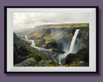 Haifoss Iceland Print, Iceland Waterfall Poster, Iceland Wall Art, Iceland Poster, Iceland Landscape Photo, Iceland Wall Decor, Iceland Art